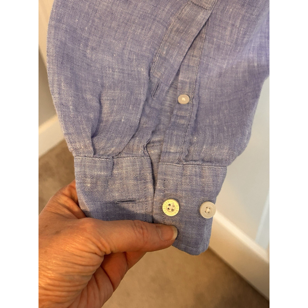 Alan Flusser, Button Down, Blue, Long Sleeve, Shirt, men’s Size L, 100% Linen - Picture 8 of 14